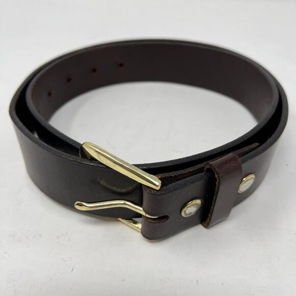 Unbranded Leather Belt Brown Genuine Leather Gold Color Hardwarare Men's Sz. 34 - Picture 1 of 9